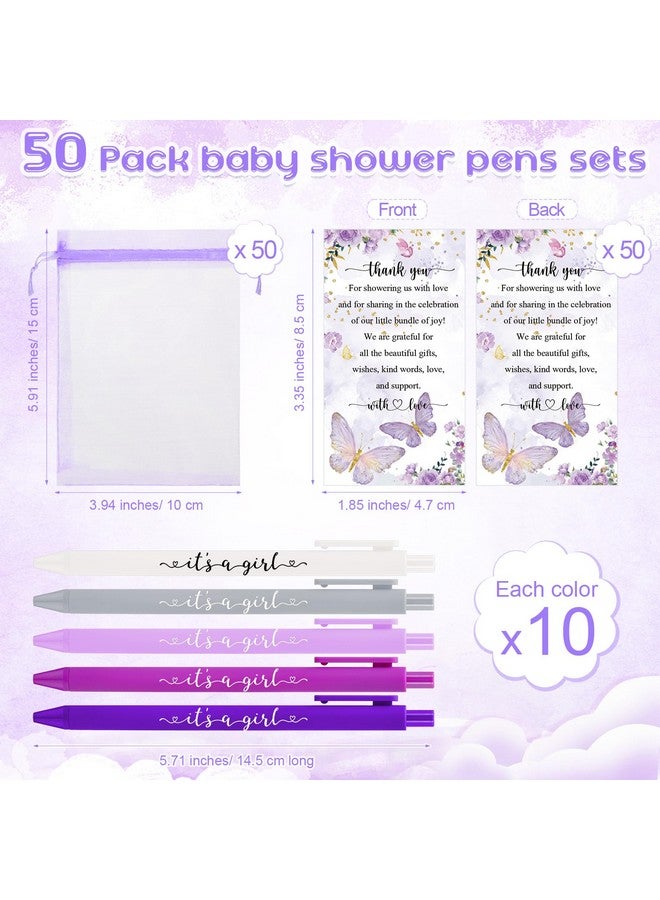 Chuangdi 50 Set Baby Shower Favors Pens With It'S A Boy/Girl Ballpoint Pens Thank You Tags Organza Bags Return Gifts For Guest Baby Shower Party Supplies(Purple It'S A Girl)  - Image 2