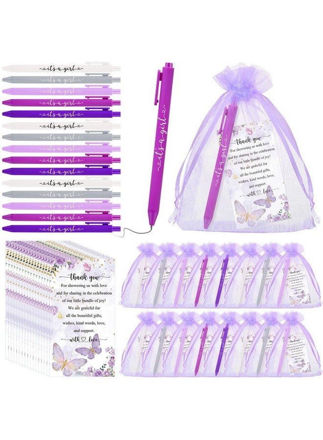 Chuangdi 50 Set Baby Shower Favors Pens With It'S A Boy/Girl Ballpoint Pens Thank You Tags Organza Bags Return Gifts For Guest Baby Shower Party Supplies(Purple It'S A Girl)  - Image 1