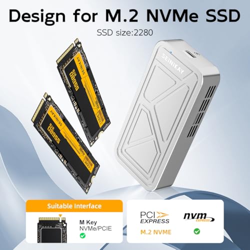 SEINIKAY 40Gbps M.2 NVME Enclosure with Cooling Fan,USB 4 NVMe Enclosure,Compatible with Thunderbolt 4/3/USB3.2/3.1/3.0/2.0 - Image 4