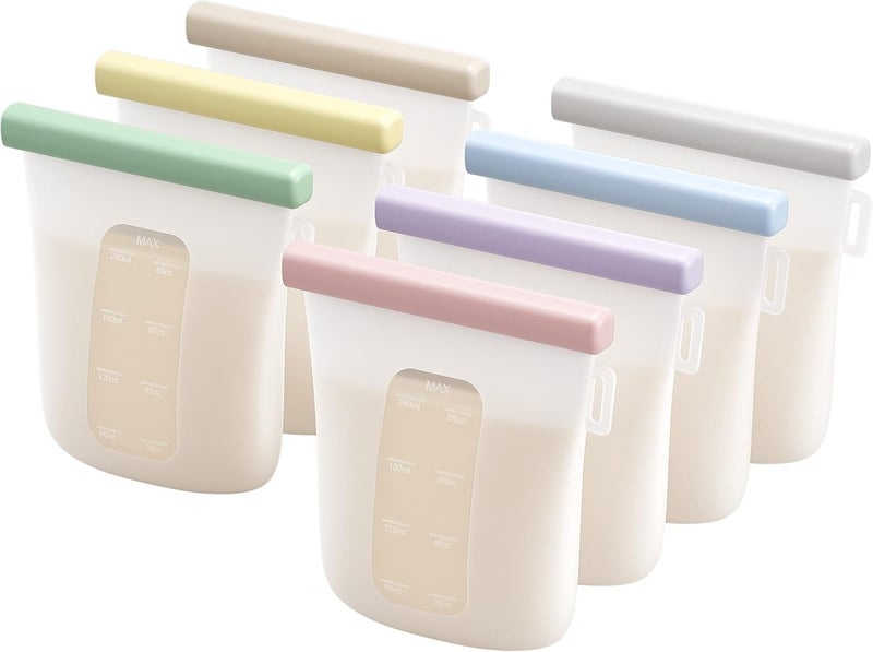 nuliie Noli Reusable Silicone Breast Milk Storage Bags, 7 Pieces, 8 oz/240 ml Capacity - Image 1