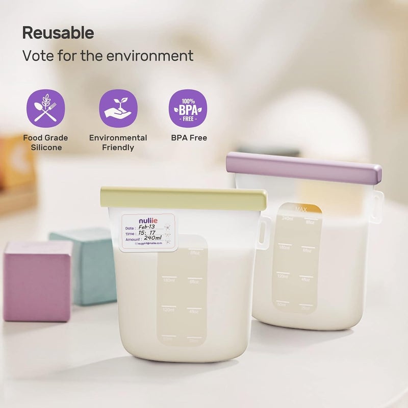 nuliie Noli Reusable Silicone Breast Milk Storage Bags, 7 Pieces, 8 oz/240 ml Capacity - Image 4