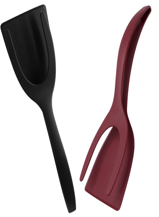 LifCratms 2PCS 2 in 1 Grip and Flip Spatula Tongs, Multi-purpose Egg Flipper Spatul with Non-Stick Coating for Pancake, Quesadillas, Omelettes, Sandwiches, Steak, Cooking(Black and Red) - Image 1