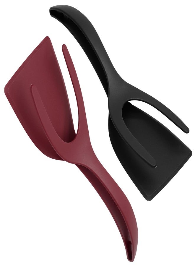 LifCratms 2PCS 2 in 1 Grip and Flip Spatula Tongs, Multi-purpose Egg Flipper Spatul with Non-Stick Coating for Pancake, Quesadillas, Omelettes, Sandwiches, Steak, Cooking(Black and Red) - Image 2