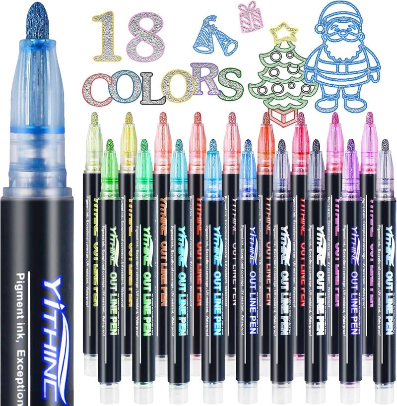 YITHINC Outline Shimmer Markers, Tween Teen Girl Gifts Trendy Stuff, 18 Glitter Metallic Gel Pens Coloring, Arts and Crafts Drawing Supplies Kits Birthday Gift for Kids Girls Ages 4, 6, 8, 10, 12 Year Old - Image 1