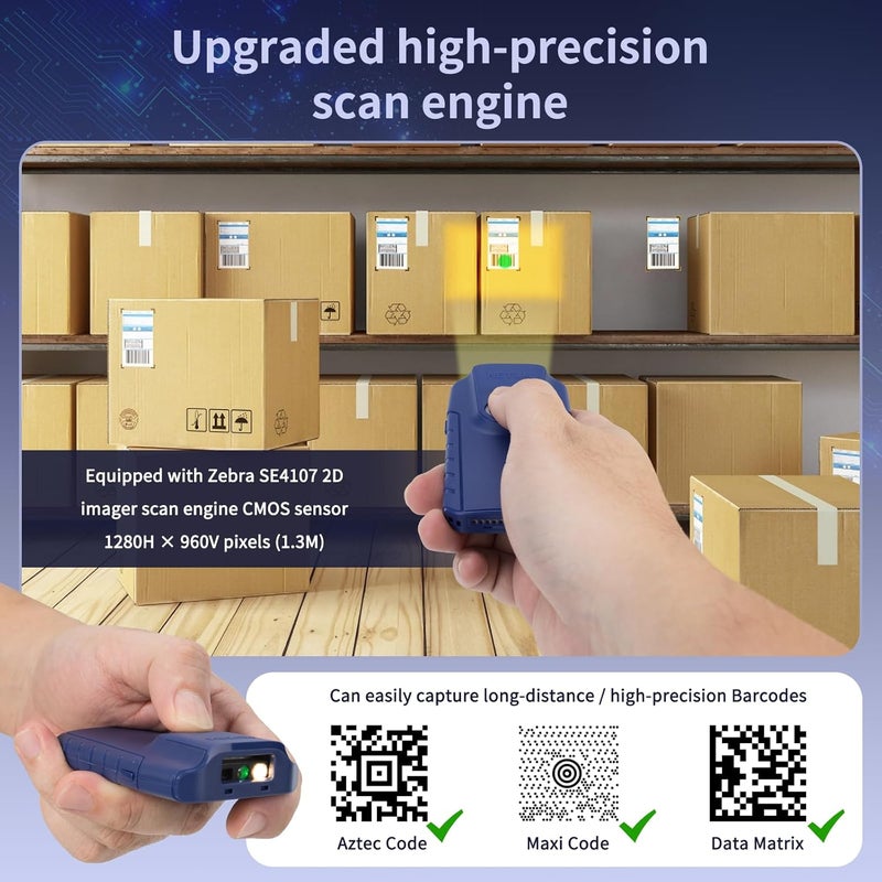 NETUM Bluetooth 2D Barcode Scanner, 3-in-1 Small Portable QR Bar Code Reader Automatic Wireless Gun Scan Back Clip Work with Tablet iOS Android Windows MacOS for Warehouse Inventory POS (2D - E950) - Image 4