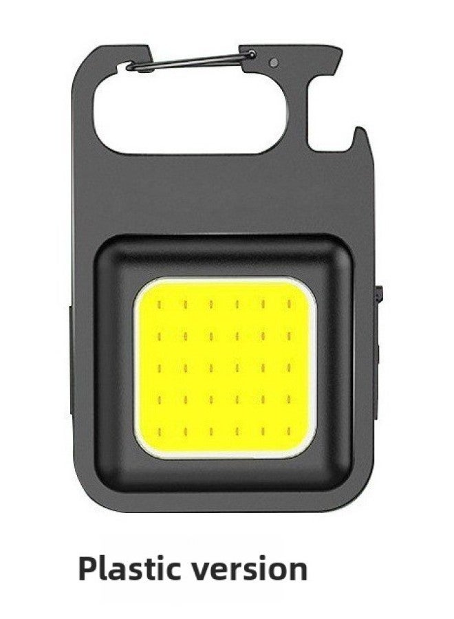 Portable COB Mini Keychain Light Highlight Type-C Rechargeable Work Light Outdoor Flashlight-Color:Plastic Model 500 Mah  - Image 1