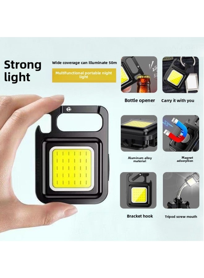 Portable COB Mini Keychain Light Highlight Type-C Rechargeable Work Light Outdoor Flashlight-Color:Plastic Model 500 Mah  - Image 4