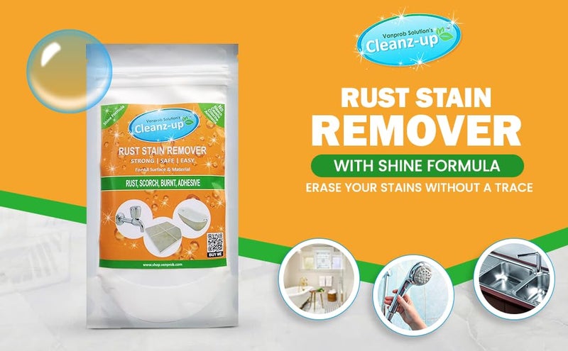 Cleanz-Up Rust & Tarnish Remover Powder, Shine Restore, All Purpose, No Fumes, Eco Safe | For Cloth, Metal, Taps, Tiles, Steel, Iron, Cycle, Bike, Kitchen, Toilet - 150 gms Pack - Image 2
