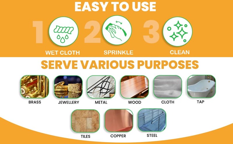 Cleanz-Up Rust & Tarnish Remover Powder, Shine Restore, All Purpose, No Fumes, Eco Safe | For Cloth, Metal, Taps, Tiles, Steel, Iron, Cycle, Bike, Kitchen, Toilet - 150 gms Pack - Image 3