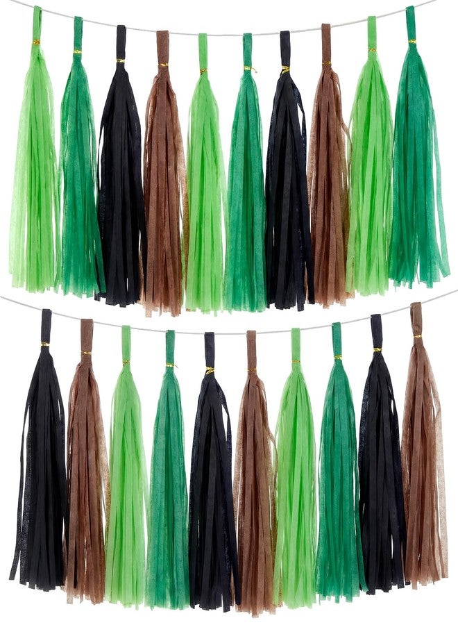 Epakh 20 Packs Black/Green/Brown Tassel Dinosaur Garland Banner Paper Tassels for Pixel Party Decorations, Video Game Birthday Supplies, Jungle Camo Army Camp Natural Theme Green Party Decor - Image 1