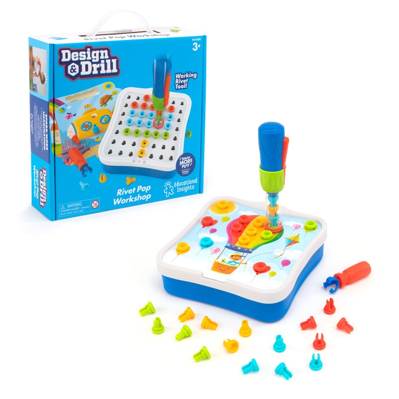 Educational Insights Design Drill Rivet Pop Workshop Toddler STEM Toys Occupational Therapy Games and Construction Toy Tools Color Matching Activities for Kids Fine Motor Toys for Toddlers 34 - Image 2
