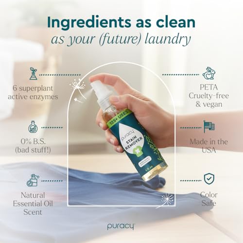 Puracy Stain Remover Spray, Natural Travel and Laundry Stain Cleaner for Clothes, Baby & Kids Stains, Oil & Fabric Spot Cleaner (Unscented, 4 oz) - Image 4