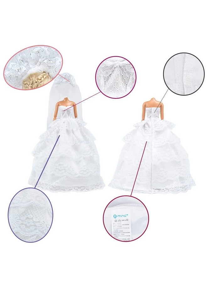 E-TING Wedding Set Beautiful Gown White Bride Dress Clothes With Veil And Groom Business Suit Outfit For Dolls（Doll Not Included） - Image 4