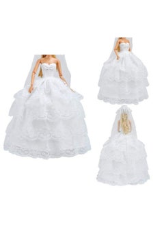 E-TING Wedding Set Beautiful Gown White Bride Dress Clothes With Veil And Groom Business Suit Outfit For Dolls（Doll Not Included）  - Image 2