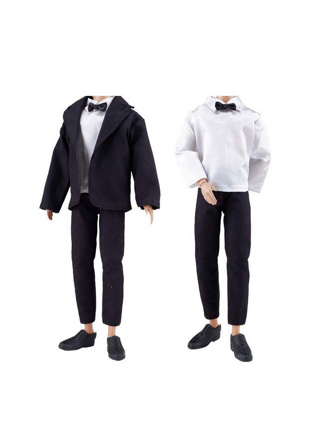 E-TING Wedding Set Beautiful Gown White Bride Dress Clothes With Veil And Groom Business Suit Outfit For Dolls（Doll Not Included） - Image 1