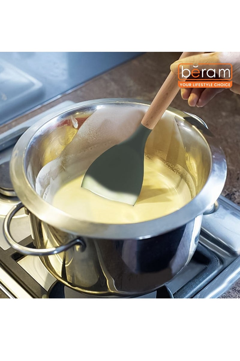 Beram Silicone  Salad Spoon Cooking Utensil with Wooden Handles Heat Resistant BPA Free Non-Stick Kitchen Tools Set for Cooking Mixing Serving & Tossing Salads-Grey (Single Salad Spoon) - Image 2