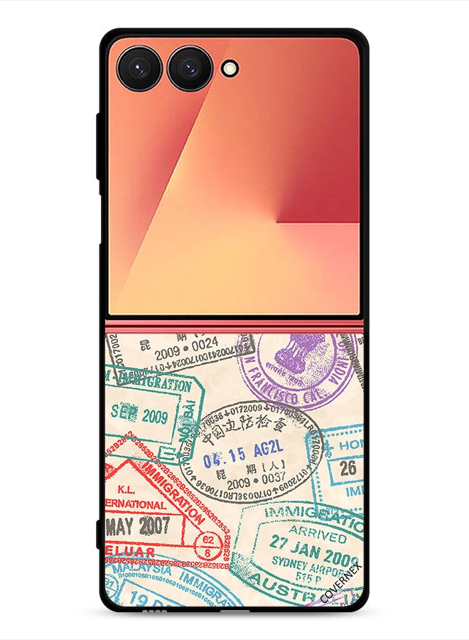 Covernex Samsung Galaxy Z Flip7 Protective Case Cover Travel Stamps Pattern - Image 1