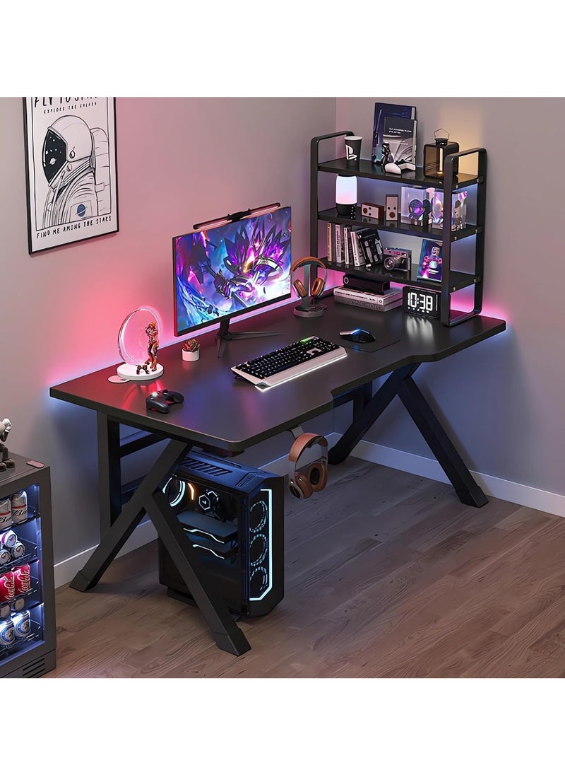 OHAHO - Large Gaming Desk, Black PC Computer Desk, Ergonomic Home Office Desk with Carbon Fiber Surface Gaming Table Workstation for Gift Idea, (Black, 100x60x75cm) - Image 1