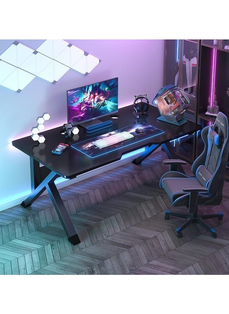 OHAHO - Large Gaming Desk, Black PC Computer Desk, Ergonomic Home Office Desk with Carbon Fiber Surface Gaming Table Workstation for Gift Idea, (Black, 100x60x75cm) - Image 1