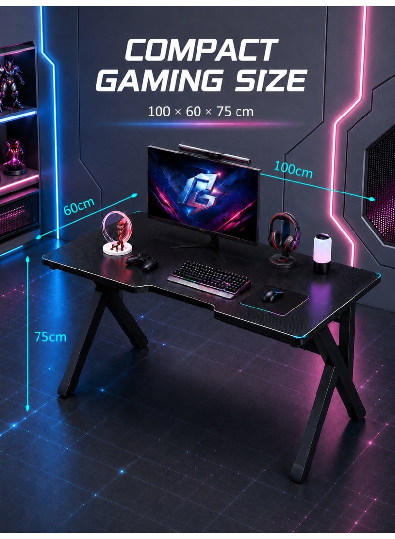 OHAHO Large Gaming Desk, Black PC Computer Desk, Ergonomic Home Office Desk Gaming Table Workstation for Gift Idea, (Black, 100x60x75cm) - Image 2