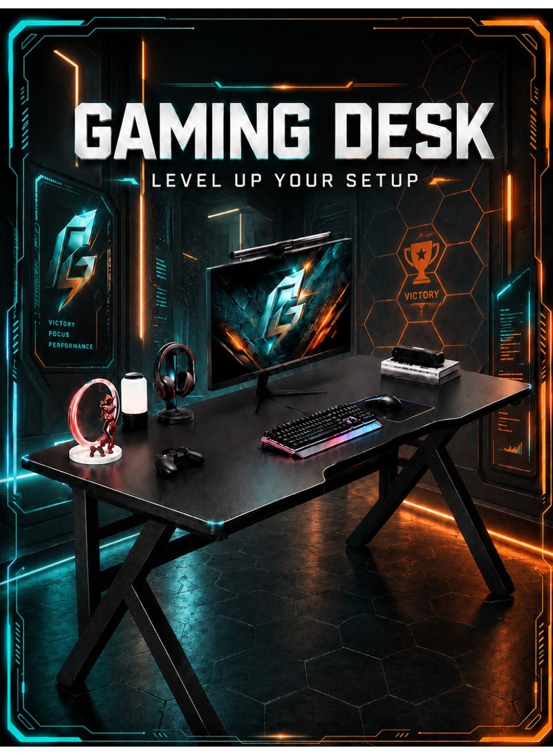OHAHO Large Gaming Desk, Black PC Computer Desk, Ergonomic Home Office Desk Gaming Table Workstation for Gift Idea, (Black, 100x60x75cm) - Image 1