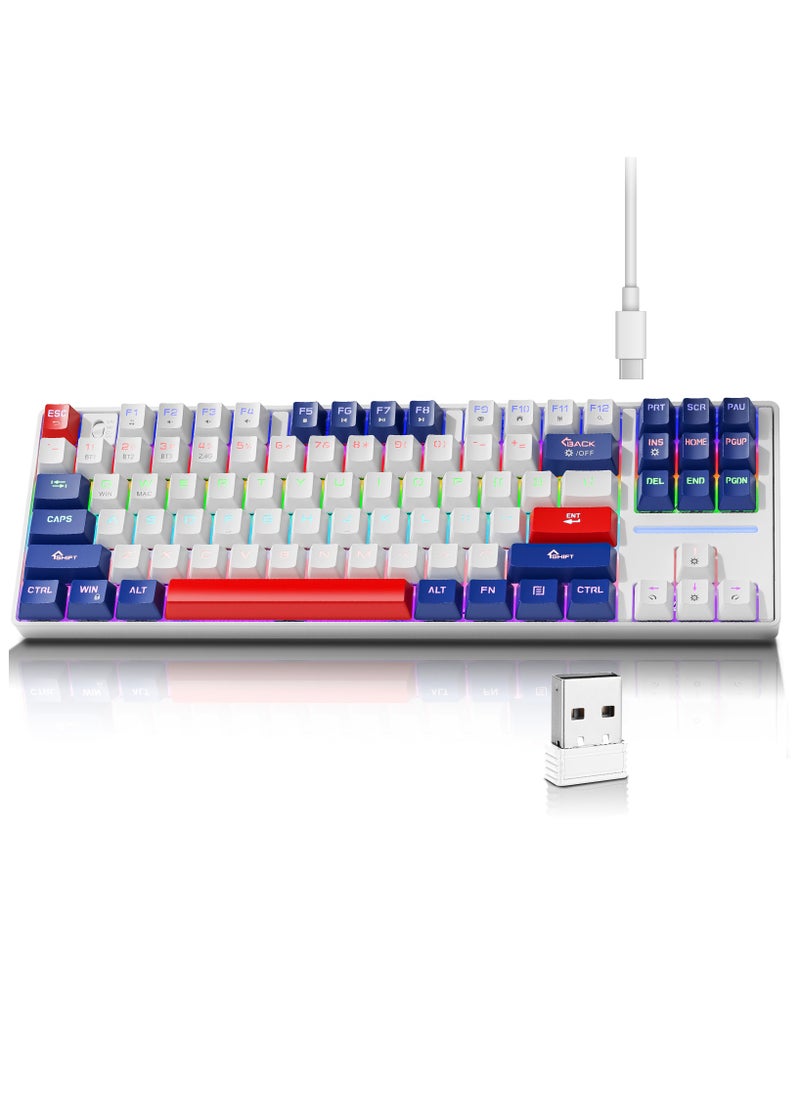 INFOSUN 87 Keys Mechanical Keyboard - Hot Swap - Blue Switch - 2.4GHz/Bluetooth/Type-C Wired - Gaming Keyboard - Office Keyboard - RGB Lighting Effect - Computer Keyboard(Blue)  - Image 1