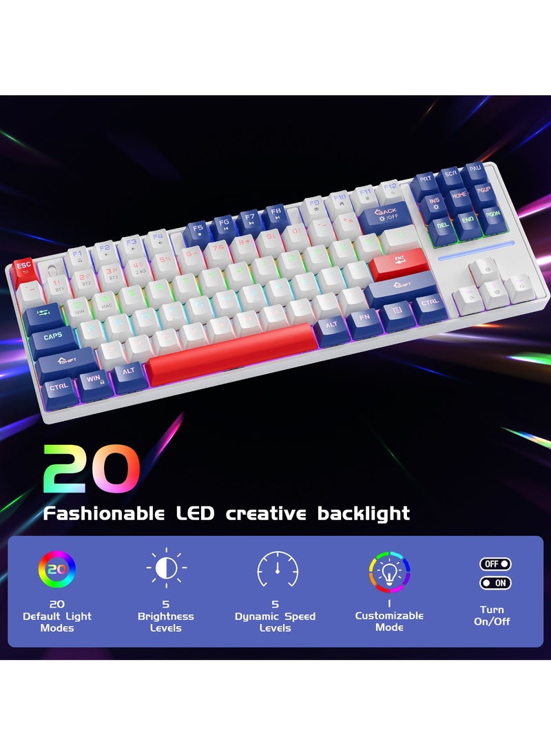 INFOSUN 87 Keys Mechanical Keyboard - Hot Swap - Blue Switch - 2.4GHz/Bluetooth/Type-C Wired - Gaming Keyboard - Office Keyboard - RGB Lighting Effect - Computer Keyboard(Blue)  - Image 5