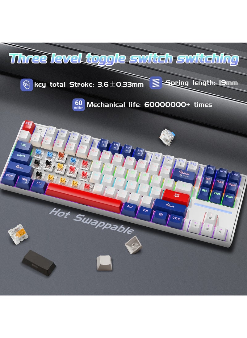 87 Keys Mechanical Keyboard - Hot Swap - Blue Switch - 2.4GHz/Bluetooth/Type-C Wired - Gaming Keyboard - Office Keyboard - RGB Lighting Effect - Computer Keyboard(Blue)