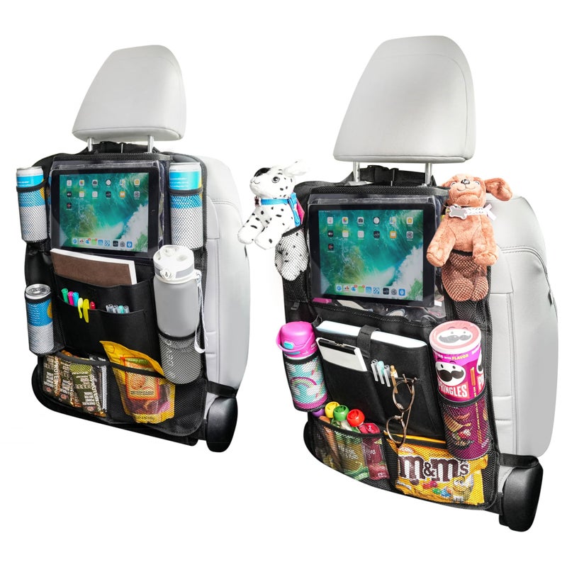 Car Seat Organizer With Touch Screen Tablet Holder And Multiple Pockets Waterproof Car Accessories Heavy Duty Oxford Fabric Backseat Car Organizer Protectors Kick Mats for Kids Toddlers 2 Packs