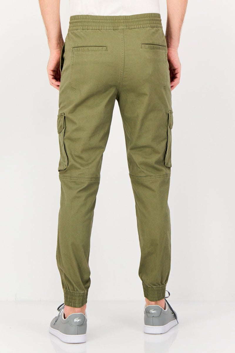 DKNY Men Regular Fit Solid Cargo Pants, Olive - Image 3