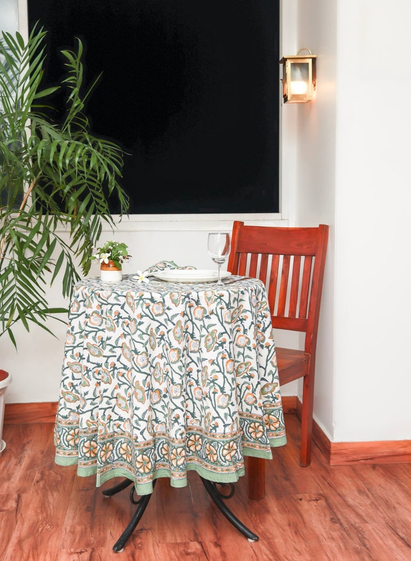 OJARIYA Hand Block Printed Pure Cotton Table Cover Round Multicoloured (L- 65 Inches X W- 65 Inches) - Image 2