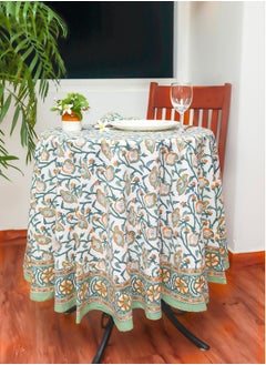 OJARIYA Hand Block Printed Pure Cotton Table Cover Round Multicoloured (L- 65 Inches X W- 65 Inches)  - Image 4