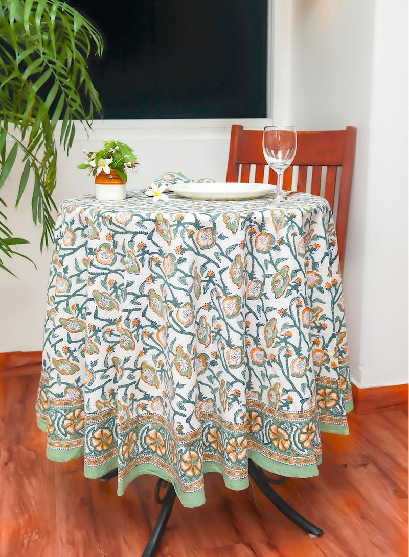 OJARIYA Hand Block Printed Pure Cotton Table Cover Round Multicoloured (L- 65 Inches X W- 65 Inches) - Image 4
