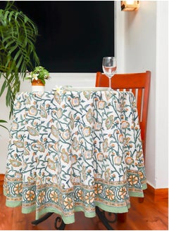 OJARIYA Hand Block Printed Pure Cotton Table Cover Round Multicoloured (L- 65 Inches X W- 65 Inches)  - Image 3