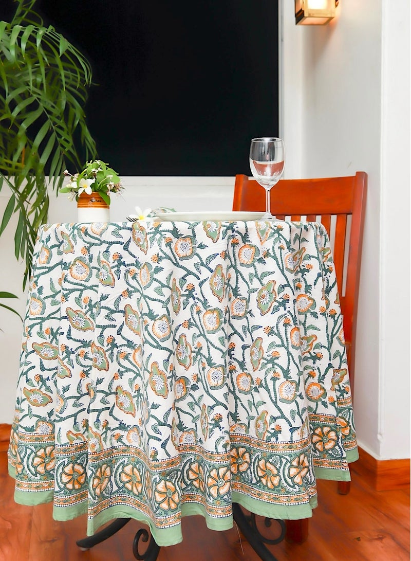 OJARIYA Hand Block Printed Pure Cotton Table Cover Round Multicoloured (L- 65 Inches X W- 65 Inches) - Image 3