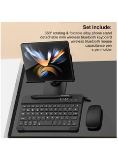 SYOSI Compatible with Samsung Galaxy Z Fold 4/3/2, Set Include Mini Wireless Bluetooth Keyboard, Mouse, Comfortable & Adjustable Phone Stand, Capacitance Pen, and S Pen Holder [Easy to Carry] -Black  - Image 5