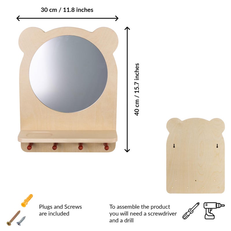 ODOXIA Toddler Self Care Station | Montessori Shelf with Hooks and Mirror | Montessori Bathroom Station | Mirror with Shelf and Hooks | Bathroom Organizer for Kids | Encourage Independence - Image 4