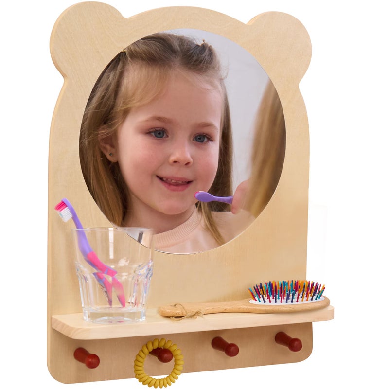 ODOXIA Toddler Self Care Station | Montessori Shelf with Hooks and Mirror | Montessori Bathroom Station | Mirror with Shelf and Hooks | Bathroom Organizer for Kids | Encourage Independence - Image 1
