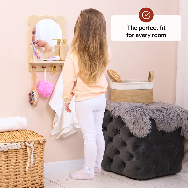 ODOXIA Toddler Self Care Station | Montessori Shelf with Hooks and Mirror | Montessori Bathroom Station | Mirror with Shelf and Hooks | Bathroom Organizer for Kids | Encourage Independence - Image 2