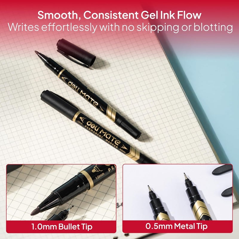 Deli Permanent Marker Double Tips, 12 Pieces, Black - Image 3