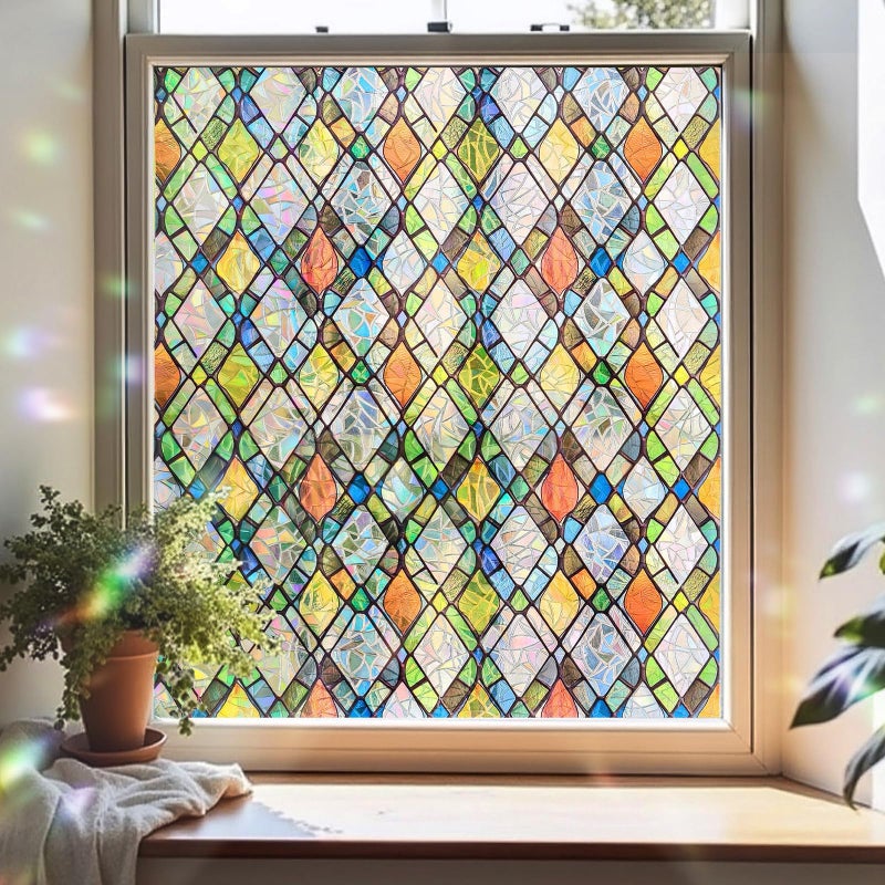 ADD.HERES Window Privacy Film, Stained Glass Decorative Static Cling, Removable Laser Sun Blocking Vinyl Covering,Window Film for Home Kitchen Living Room, Rainbow Crystal Shards, 17.3 x 78.7in - Image 1
