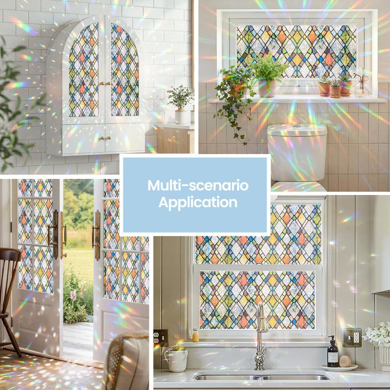 ADD.HERES Window Privacy Film, Stained Glass Decorative Static Cling, Removable Laser Sun Blocking Vinyl Covering,Window Film for Home Kitchen Living Room, Rainbow Crystal Shards, 17.3 x 78.7in - Image 3