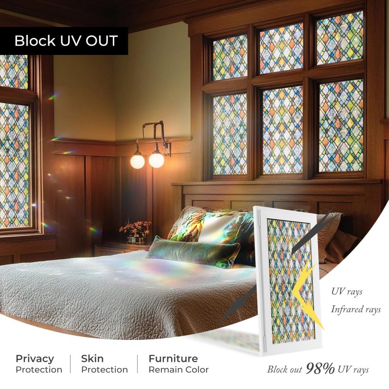 ADD.HERES Window Privacy Film, Stained Glass Decorative Static Cling, Removable Laser Sun Blocking Vinyl Covering,Window Film for Home Kitchen Living Room, Rainbow Crystal Shards, 17.3 x 78.7in - Image 4