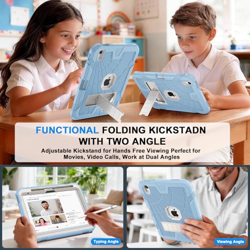 Sibeitu Case for iPad 11-Inch A16 2025 & 10th Generation 10.9 Inch 2022, Shockproof Rugged iPad 10 Case with Built-in Pencil Holder & Stand, Hard 10th Gen iPad 10.9 inch Cover for Kids Boys, Sky Blue - Image 5