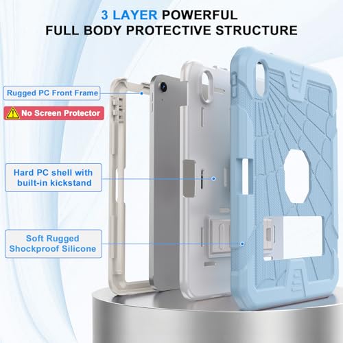 Sibeitu Case for iPad 11-Inch A16 2025 & 10th Generation 10.9 Inch 2022, Shockproof Rugged iPad 10 Case with Built-in Pencil Holder & Stand, Hard 10th Gen iPad 10.9 inch Cover for Kids Boys, Sky Blue - Image 3