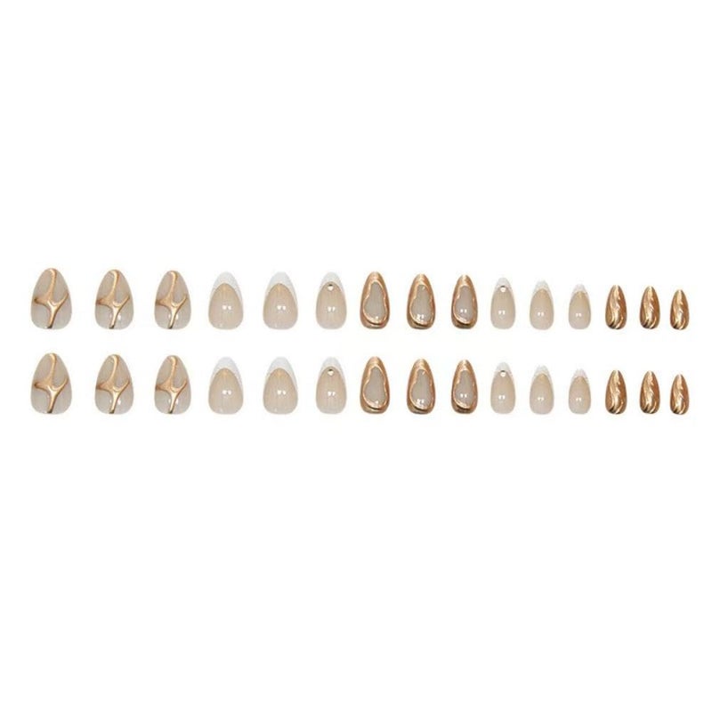 NBNTGH White French Tip Press on Nails Star Fake Nails with 3D Gold Design Nude Glue on Nails Glossy Artificial Acrylic Full Cover Rhinestone Stick on Nails Short Almond False Nails for Women Manicure - Image 3