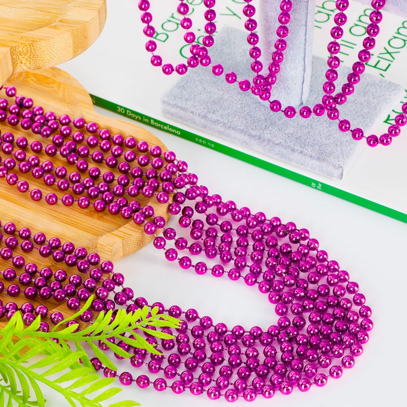 EOBOH 144PCS Bead Necklace, Mardi Gras Pink Bead Necklace Party Favors, Metallic 33" Mardi Gras Round Beaded Necklace Stuff, Festival Parade Throw Accessories for Wedding Gender Reveal Party Supplies Decor - Image 3