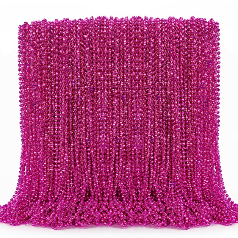 EOBOH 144PCS Bead Necklace, Mardi Gras Pink Bead Necklace Party Favors, Metallic 33" Mardi Gras Round Beaded Necklace Stuff, Festival Parade Throw Accessories for Wedding Gender Reveal Party Supplies Decor - Image 1