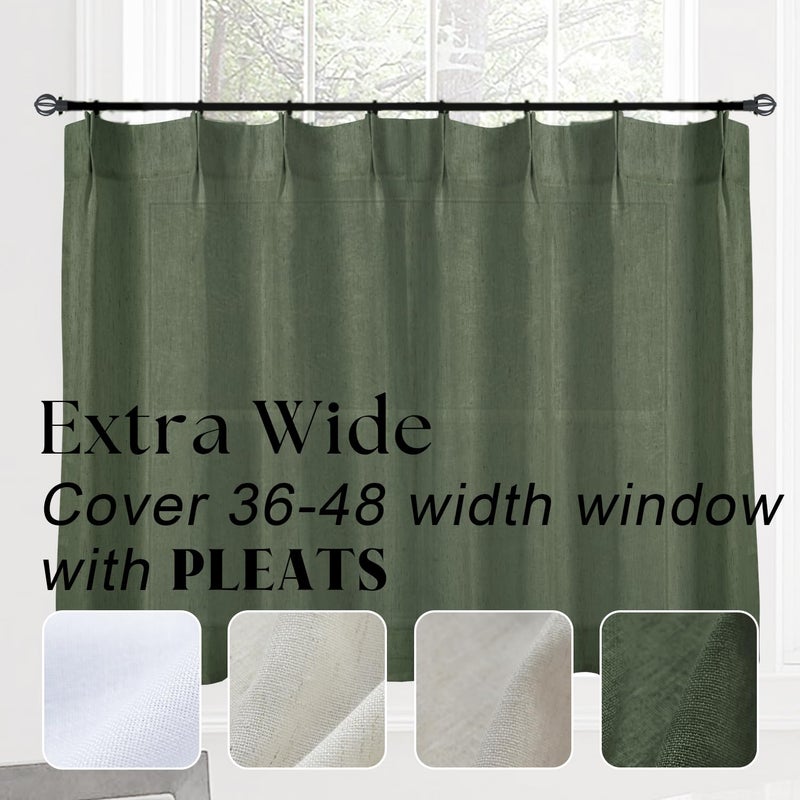 Lino Rosa Bay Window Curtains for Dining Room Living Room Rustic Country Farmhouse Style Cottage Core Dark Academia Decor Cottagecore Sink Skirt for Bathroom Kitchen 30 Inch Long Olive Green - Image 4
