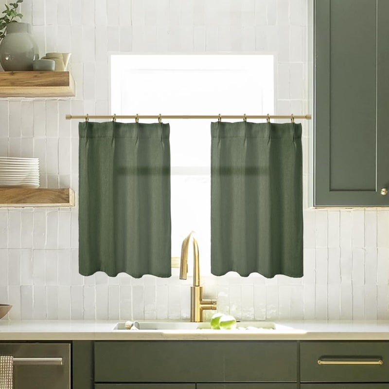 Lino Rosa Bay Window Curtains for Dining Room Living Room Rustic Country Farmhouse Style Cottage Core Dark Academia Decor Cottagecore Sink Skirt for Bathroom Kitchen 30 Inch Long Olive Green - Image 5